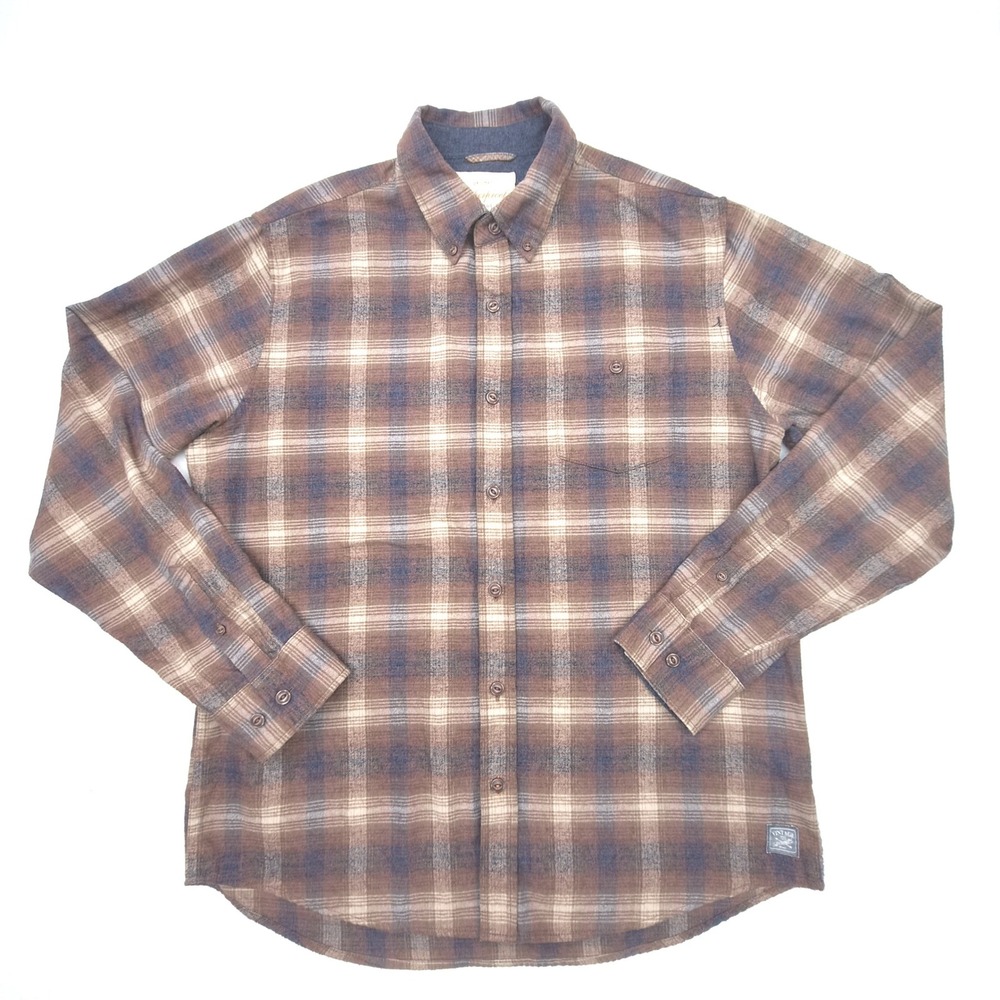 Weatherproof Vintage Flannel Shirt Mens Large Brown Blue Plaid Button Down